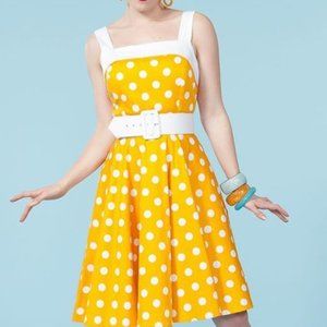 Golightly Netti Dress in Yellow with White Polka Dots